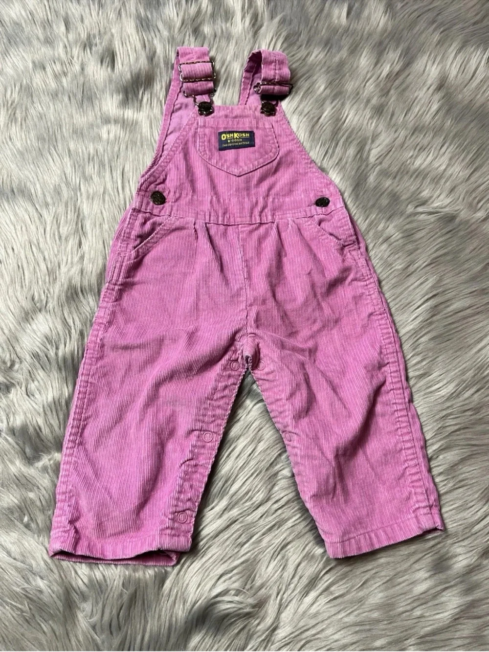 Vintage Made USA Baby Girls Pink Purple Striped Corduroy Overalls